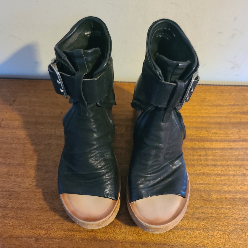 A.S.98 Naya Black Leather Wedge Sandals Size 37 - Picture 6 of 7